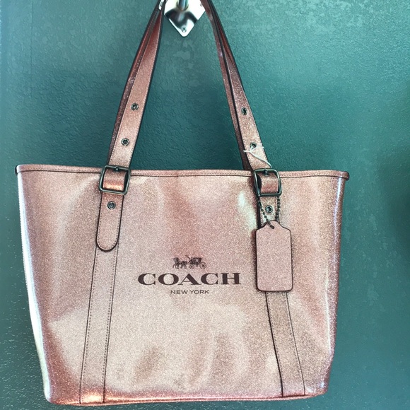 SOLD.     Coach F49056 light copper glitter tote - Picture 1 of 6